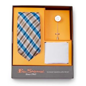 Liverpool Plaid Tie Pocket Square Lapel Pin Set
